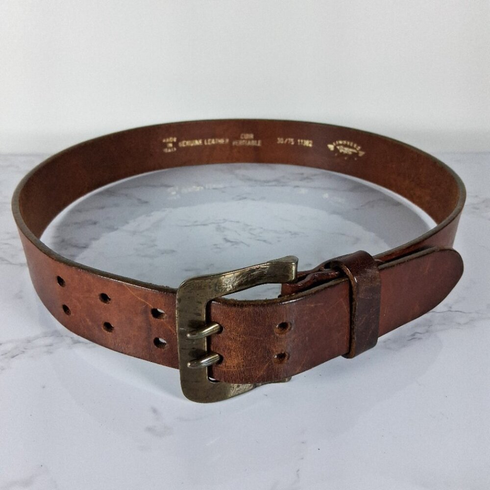 Rugged Brown Genuine Leather Double Hole Belt Made in Italy LINDBERG Size 30 - Picture 2 of 8